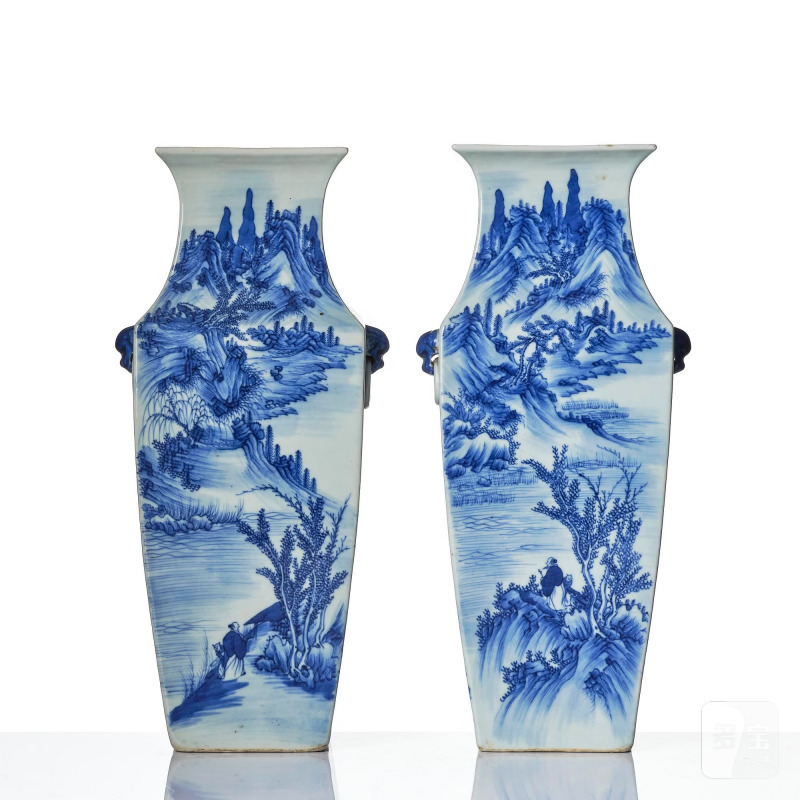 A pair of blue and white 'landscape' vases, - 图2